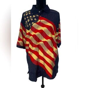 RETRO VINTAGE AMERICAN SUMMER PATRIOTIC UNITED STATES USA FLAG POLO BUTTON UP‎